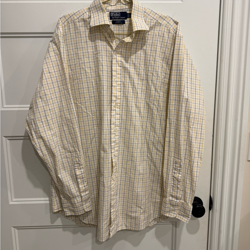 Ralph Lauren Men's Cream and Blue Checkered Shirt